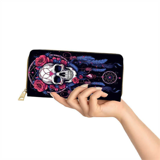 🦋 Portefeuille Crâne Fleuri – Élégance rebelle & organisation parfaite - Shopbyshopima
