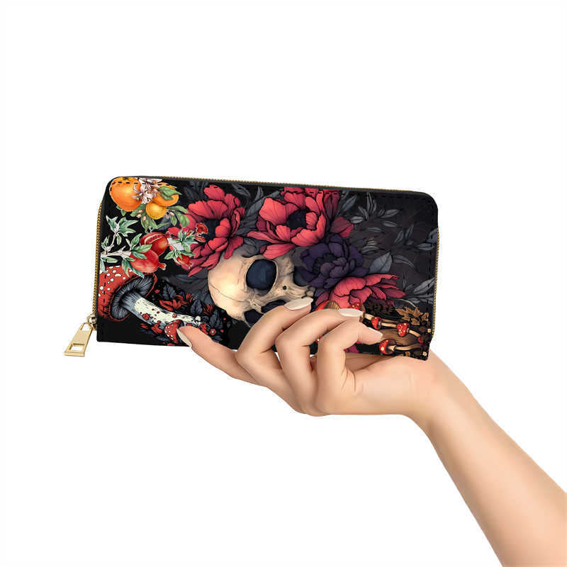 🦋 Portefeuille Crâne Fleuri – Élégance rebelle & organisation parfaite
