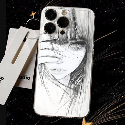 Coque Transparente “Sketch Girl” – Protection Élégante & Design Artistique Unique