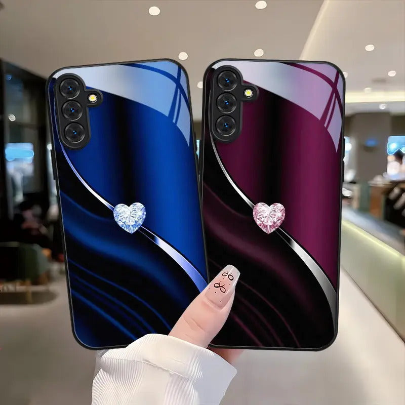 Coque de téléphone en verre en forme de cœur pour Samsung