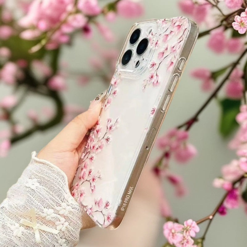 iPhone Clear Case Peach Blossom 🌸 – Shockproof Protection & Elegant Design